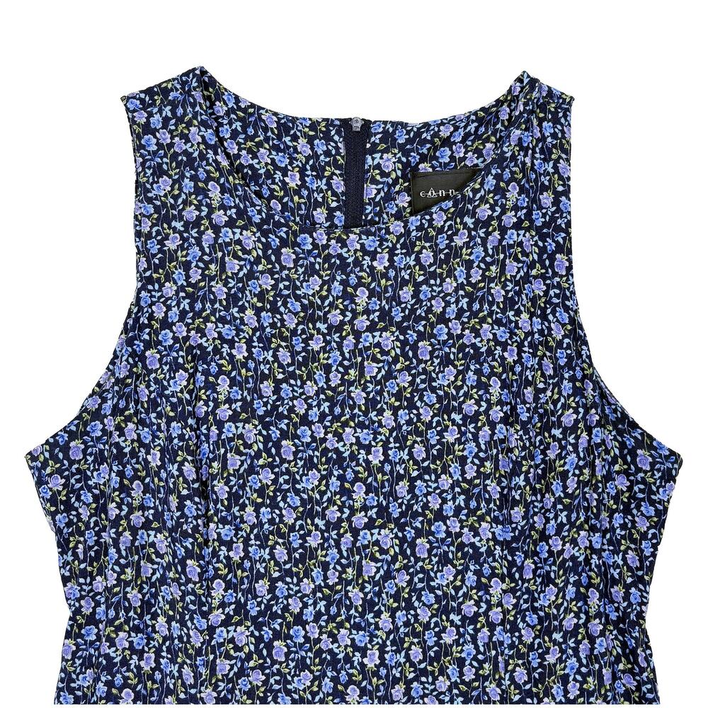 VTG 90s Connected Apparel Ditsy Floral Midi Dress Women 8 Blue Rayon Cottagecore